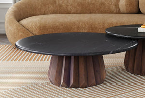 Bassett Mirror Modern Black Marble & Royal Brown Jennings Round Nesting Large Cocktail Table