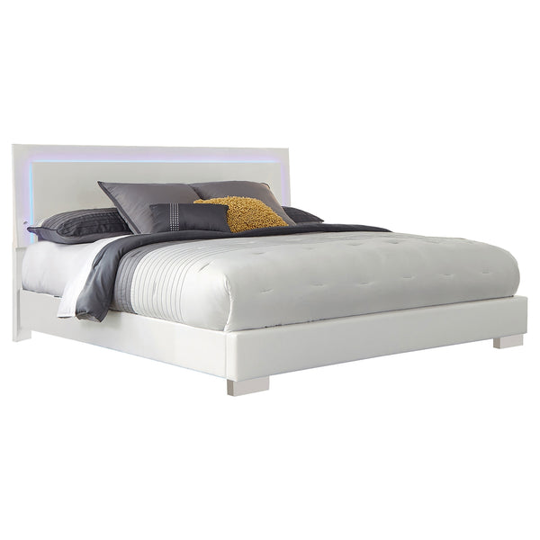 Coaster Felicity 5-Piece California King Bedroom Set with LED Headboard & Mirror White Gloss