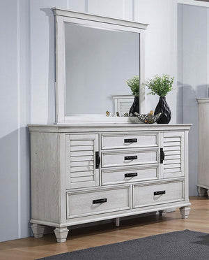 Coaster Franco 5-Drawer Dresser with Mirror Distressed White