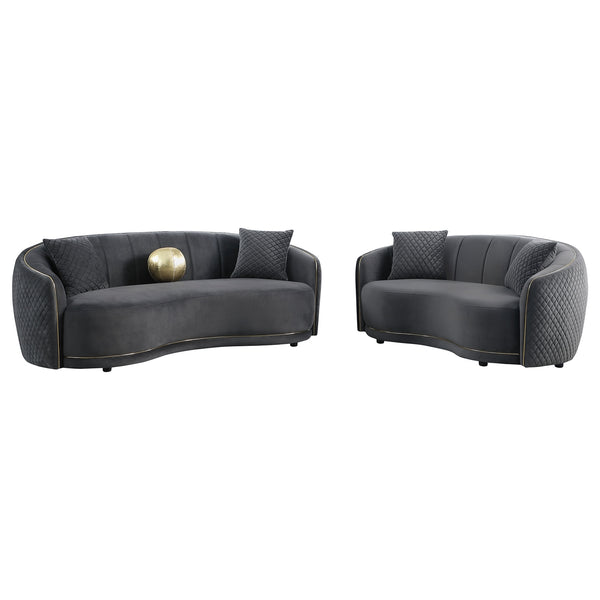 Coaster Brookside 2-Piece Velvet Upholstered Sofa Set Dark Grey