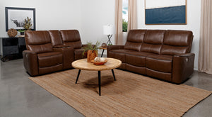Coaster Greenfield 2-Piece Power Reclining Sofa Set Saddle Brown