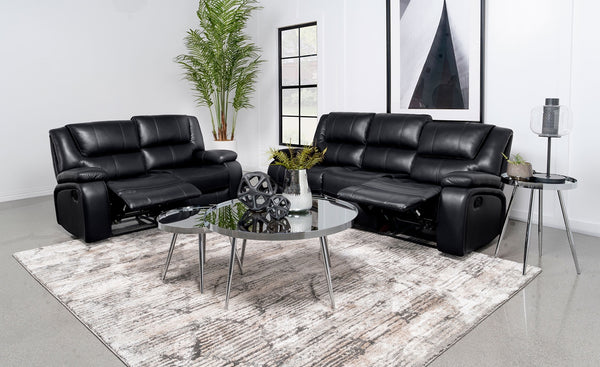 Coaster Camila 2-Piece Upholstered Motion Reclining Sofa Set Black