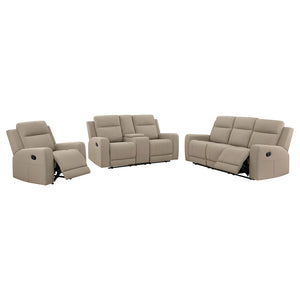 Coaster Brentwood 3-Piece Upholstered Reclining Sofa Set Taupe