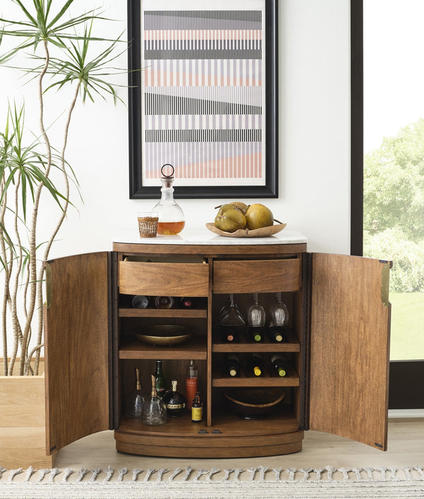 aspenhome caden bar cabinet with marble top in spiced caramel