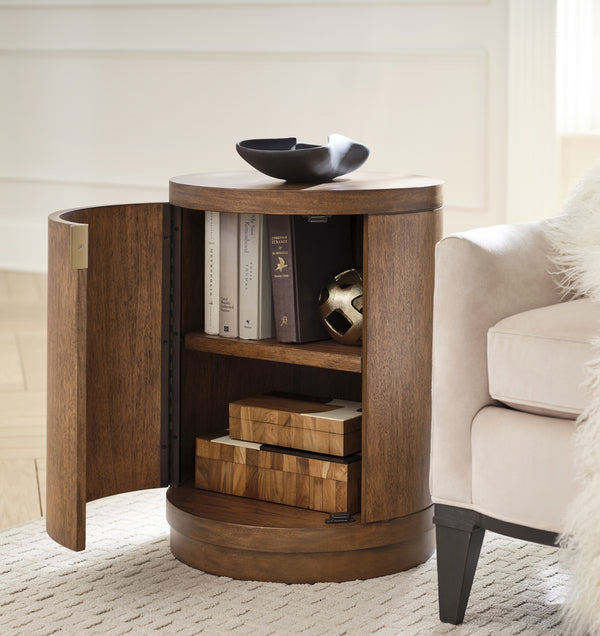 aspenhome caden round chairside table in spiced caramel