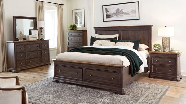 napa furniture grand louie king headboard in rustic brown/distressed black