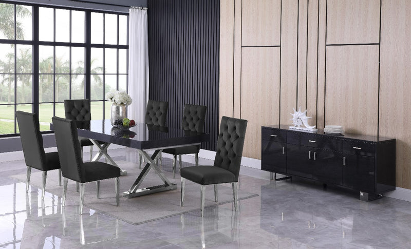 Meridian Excel Grey/Chrome Oak Veneer Lacquer Extendable Dining Table