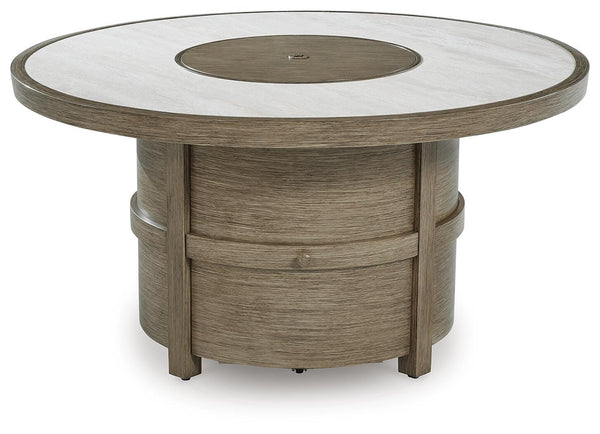 Rainier Ranch Round Fire Pit Table Beige