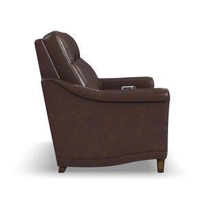 Flexsteel Elizabeth Leather Power Reclining Loveseat with Power Headrest in Brunette