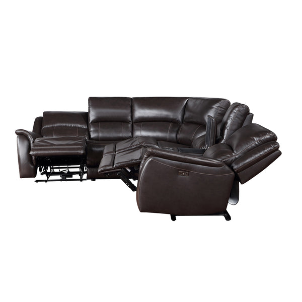 Steve Silver Alexandria 6-Piece Power Leather Reclining Sectional In Chocolate