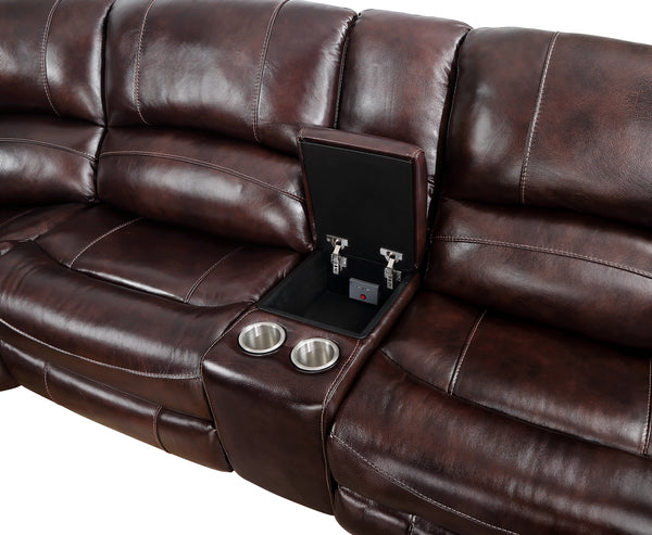 Steve Silver Denver 6-Piece Dual-Power Leather Reclining Sectional In Merlot