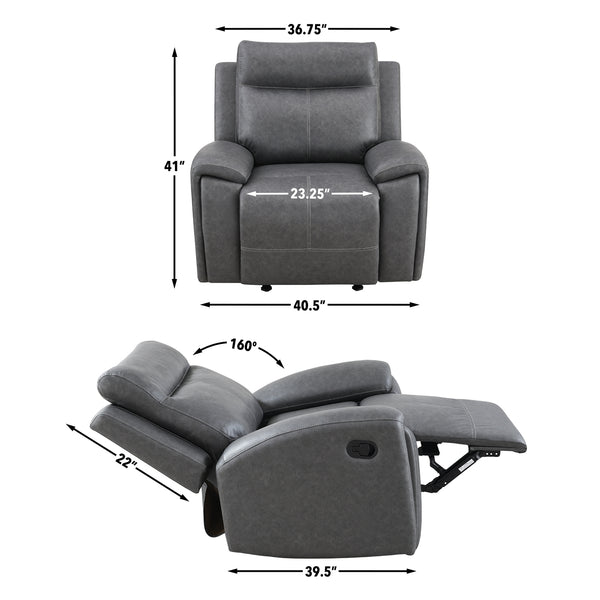 Steve Silver Gaston Manual Recliner In Gray Vegan Leather