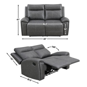 Steve Silver Gaston Manual Reclining Loveseat In Gray Vegan Leather