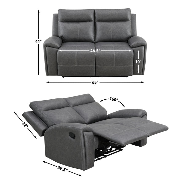 Steve Silver Gaston Manual Reclining Loveseat In Gray Vegan Leather