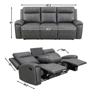 Steve Silver Gaston Manual Reclining Sofa In Gray Vegan Leather
