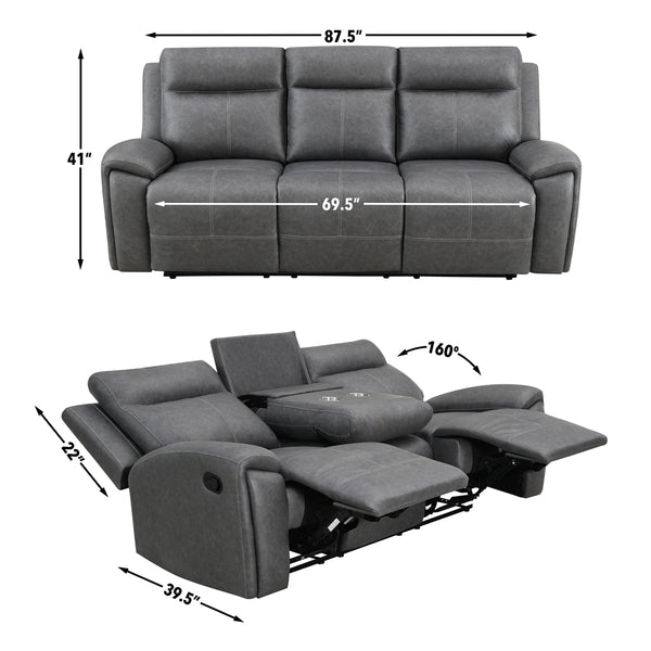 Steve Silver Gaston Manual Reclining Sofa In Gray Vegan Leather
