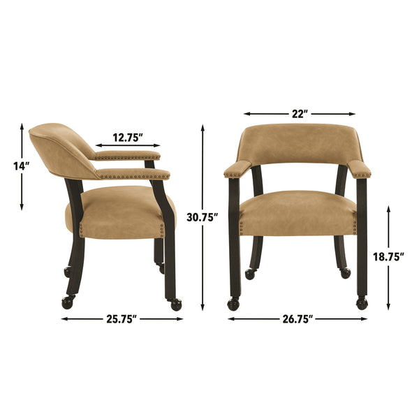 Steve Silver Rylie Dining Table With Game Top & 4 Captains Chairs In Black Finish With Sand Faux-Leather