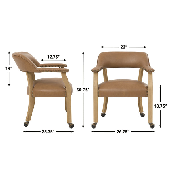 Steve Silver Rylie Dining Table With Game Top & 4 Leatherette Captains Chairs In Natural Finish