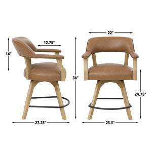 Steve Silver Rylie 24-Inch Swivel Counter-Height Chair In Caramel Faux-Leather