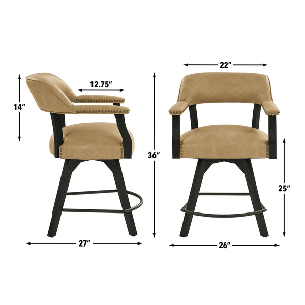 Steve Silver Rylie 24-Inch Counter Captains Chairwith Black Finish & Sand Faux-Leather