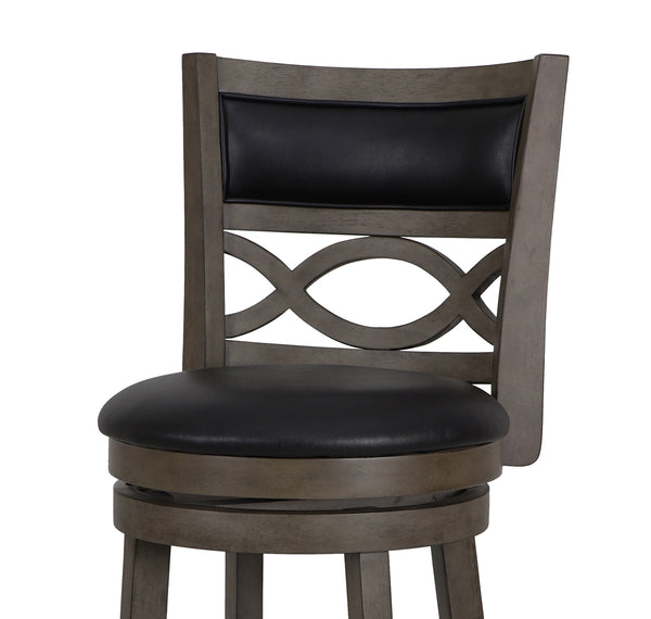 New Classic Manchester 29-Inch Upholstered Barstool with Black Polyurethane Cushions in Gray