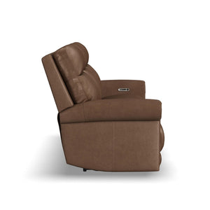 Flexsteel Zero Gravity Alexander Leather Power Reclining Sofa with Console, Power Headrest & Lumbar in Khaki