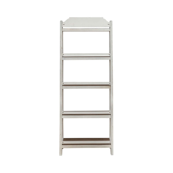Liberty Furniture Magnolia Manor Antique White & Weathered Bark 5-Shelf Leaning Pier Bookcase