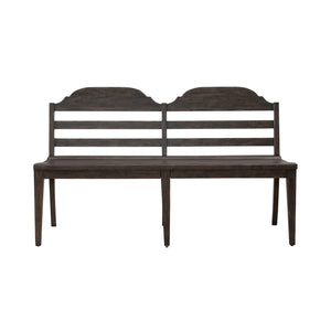 Liberty Furniture Paradise Valley Saddle Brown 6-Piece Trestle Table, 4 Leather LikeUpholstered Ladder Back Side Chairs, & Ladder Back Bench Set