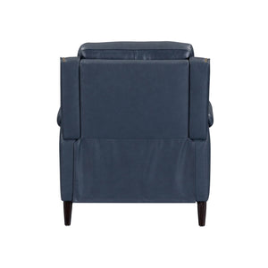 Liberty Furniture Rawling York Navy Leather Manual Push Back Recliner with Antique Brass Nail Head Trim