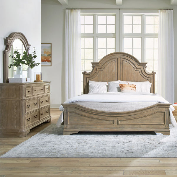 Liberty Furniture Magnolia Manor Weathered Bisque Queen Panel Bed with Intricate Bead Molding