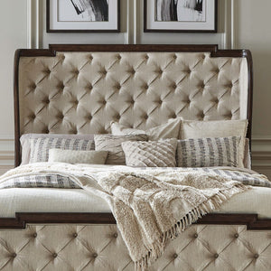Liberty Furniture Provence Park Chateau Brown Queen Button Tufted Upholstered Shelter Headboard