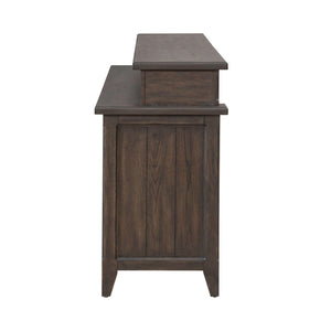 Liberty Furniture Paradise Valley Saddle Brown Console Bar Table with Built-In Charging Station
