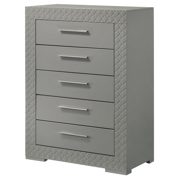 Coaster Ives 5-Drawer Bedroom Chest Of Drawers Grey High Gloss