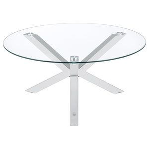 Coaster Kenzie Round Tempered Glass Top Cocktail Coffee Table Chrome