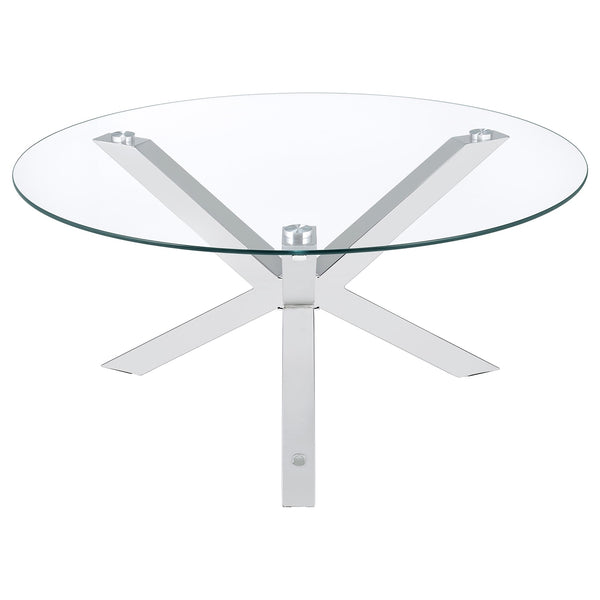 Coaster Kenzie Round Tempered Glass Top Cocktail Coffee Table Chrome