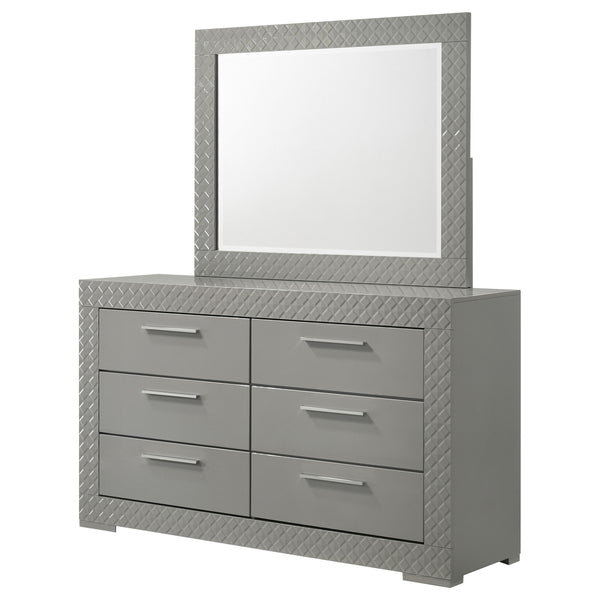 Coaster Ives 6-Drawer Dresser & Mirror Grey High Gloss