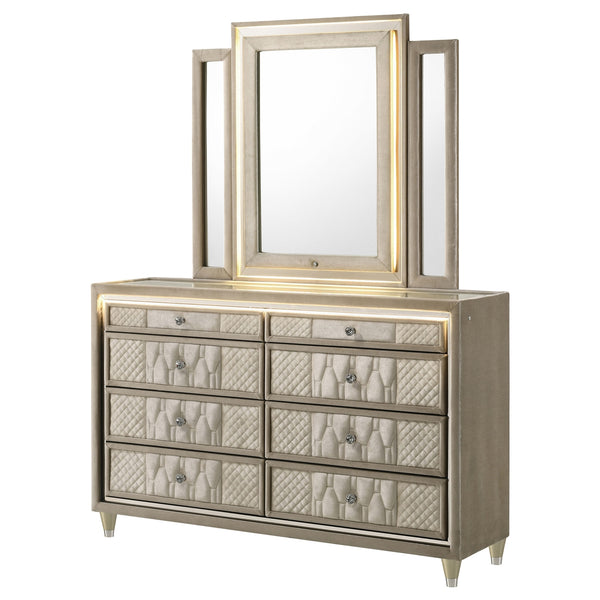 Coaster Lorient 8-Drawer LED Dresser With Mirror Ivory & Camel