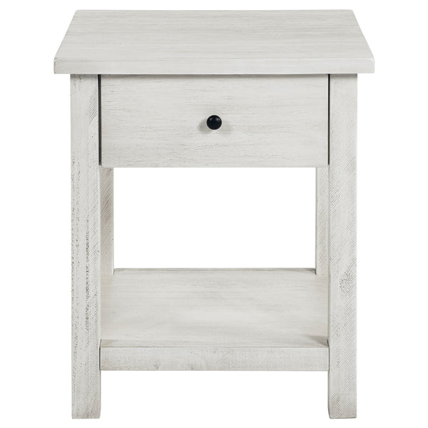 Coaster Payne 1-Drawer Wood End Table With Shelf Distressed White