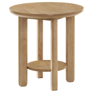 Coaster Ottowa Round Wood Side End Table With Shelf Washed Oak