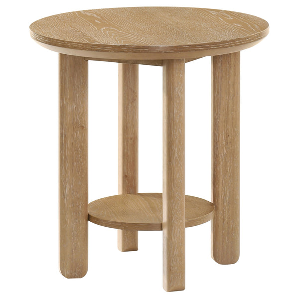 Coaster Ottowa Round Wood Side End Table With Shelf Washed Oak