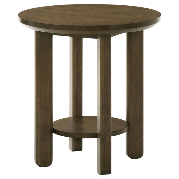 Coaster Ottowa 22-Inch Round Wood Side End Table With Shelf Brown