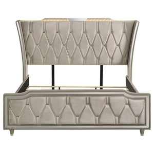 Coaster Lorient King LED Upholstered Bed Ivory & Camel