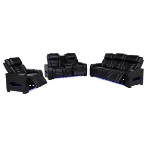 Coaster Zuma 3-Piece Faux Leather Dual Power LED Sofa Set Black