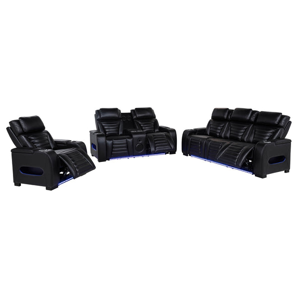 Coaster Zuma 3-Piece Faux Leather Dual Power LED Sofa Set Black