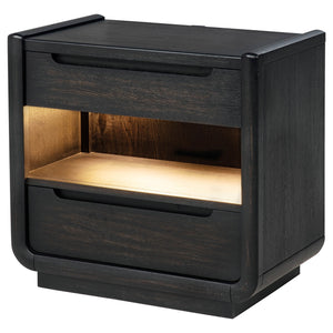 Coaster Leandro 2-Drawer LED Nightstand With Usb Burnished Black