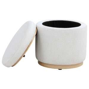 Coaster Remuda Boucle Upholstered Round Storage Ottoman Ivory