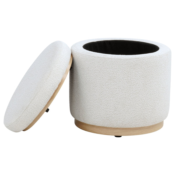 Coaster Remuda Boucle Upholstered Round Storage Ottoman Ivory
