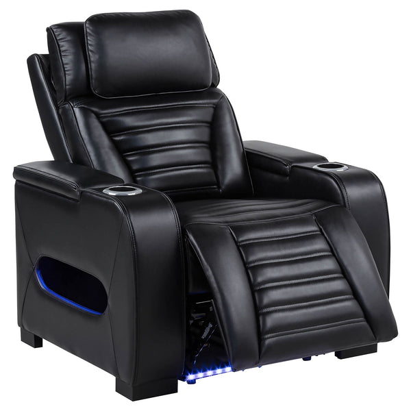 Coaster Zuma Faux Leather Upholstered Dual Power LED Recliner Black