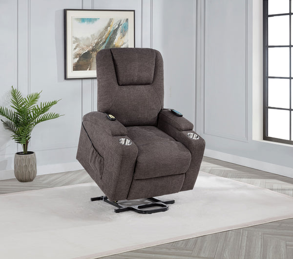 Coaster Louie Chenille Upholstered Power Lift Massage Chair Brown
