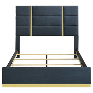 Coaster Ines 52-Inch Fabric Upholstered Queen Panel Bed Navy